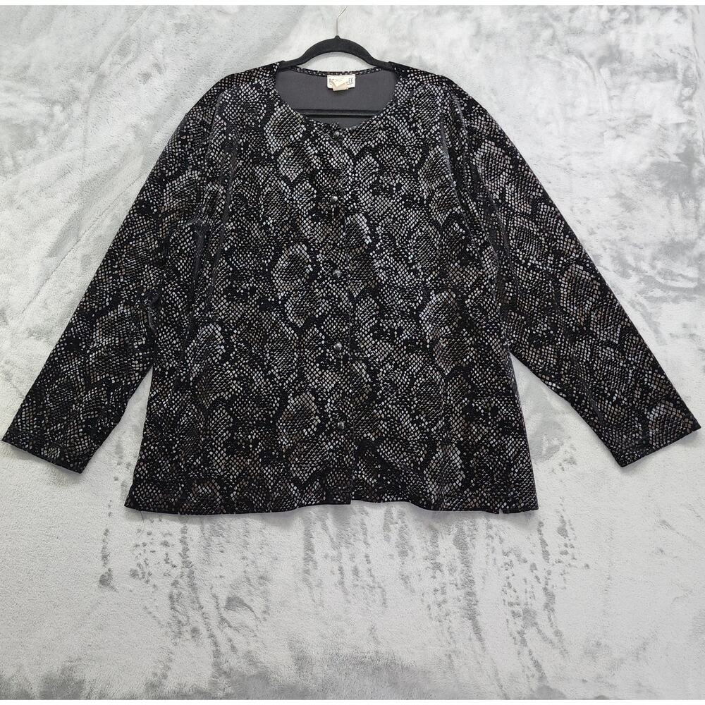Vintage Robbie Bee Woman Jacket 24W‎ Black Velvet Snakeskin Button Up Stretch